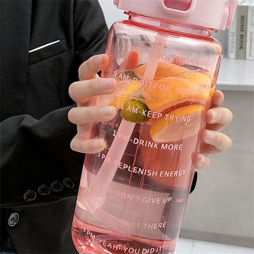 Portable Travel Water Bottle with Time Marker Leak Proof Non-Slip Design Fitness Cup with Cute Stickers