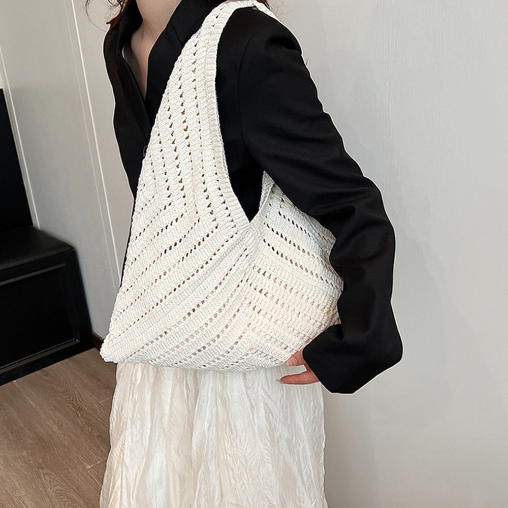 Handmade Crochet Womens Tote Bag Trendy Large Capacity Beach Shoulder Bag 2