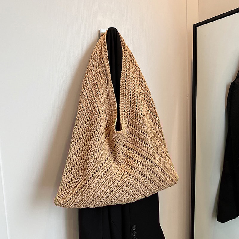 Handmade Crochet Womens Tote Bag Trendy Large Capacity Beach Shoulder Bag 4