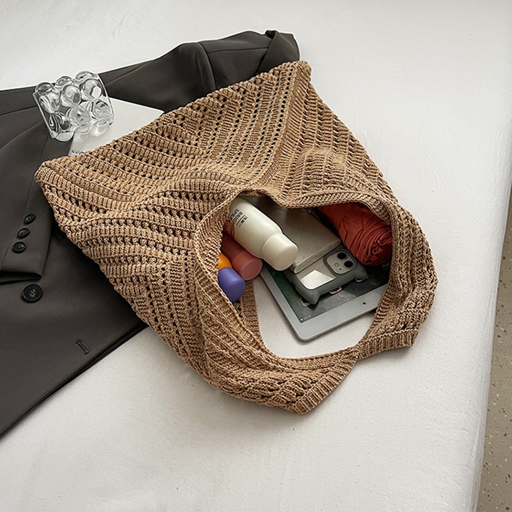 Handmade Crochet Womens Tote Bag Trendy Large Capacity Beach Shoulder Bag 3