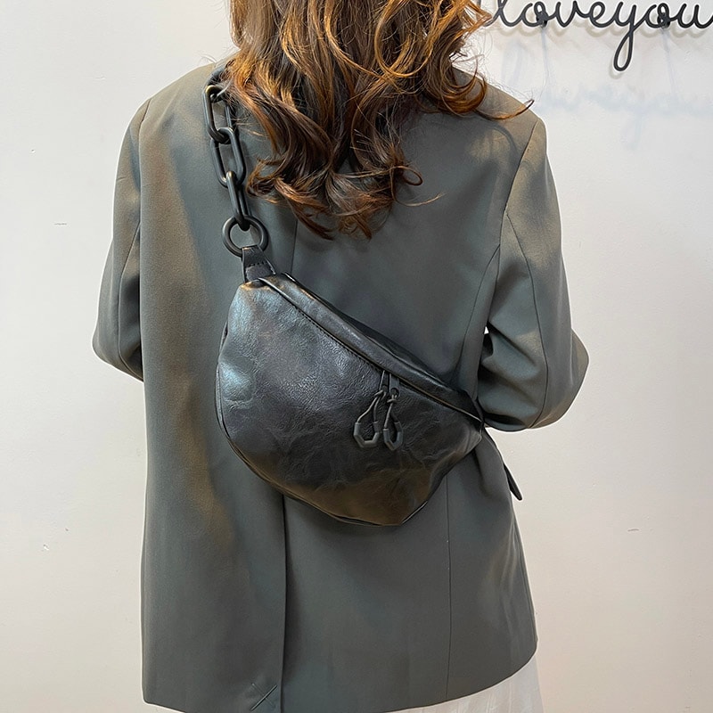Fashionable Soft PU Leather Waist Bag for Women Thick Chain Crossbody Fanny Pack Stylish Shoulder & Chest Bag Trendy