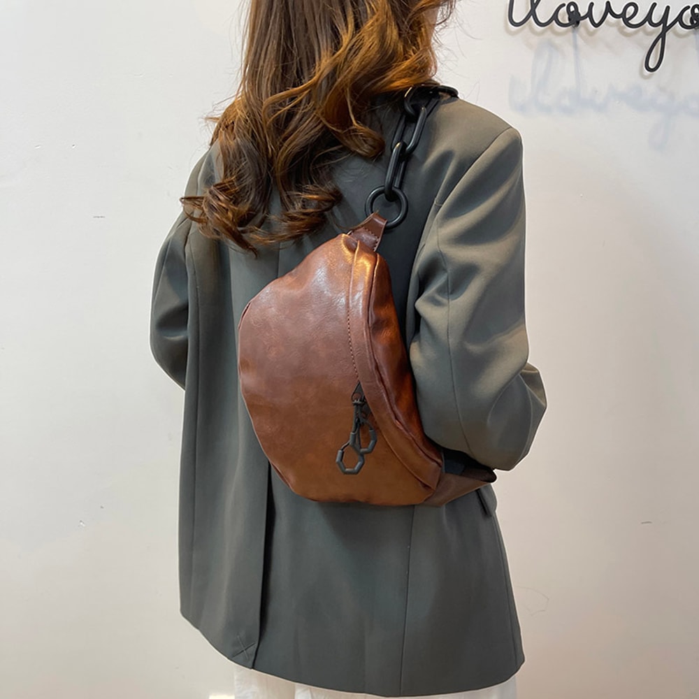 Fashionable Soft PU Leather Waist Bag for Women Thick Chain Crossbody Fanny Pack Stylish Shoulder & Chest Bag Trendy