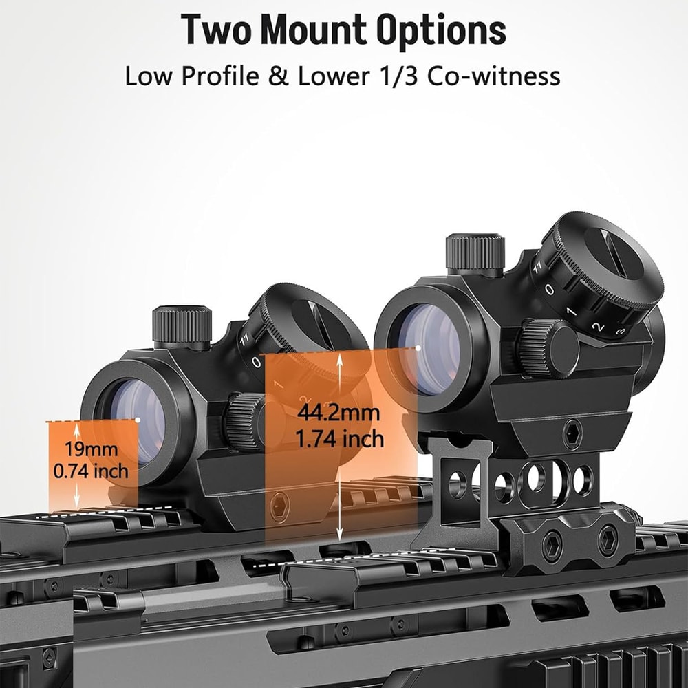 Red Dot Sight Reflex Scope Waterproof Shockproof & Fog Proof with Riser Mount
