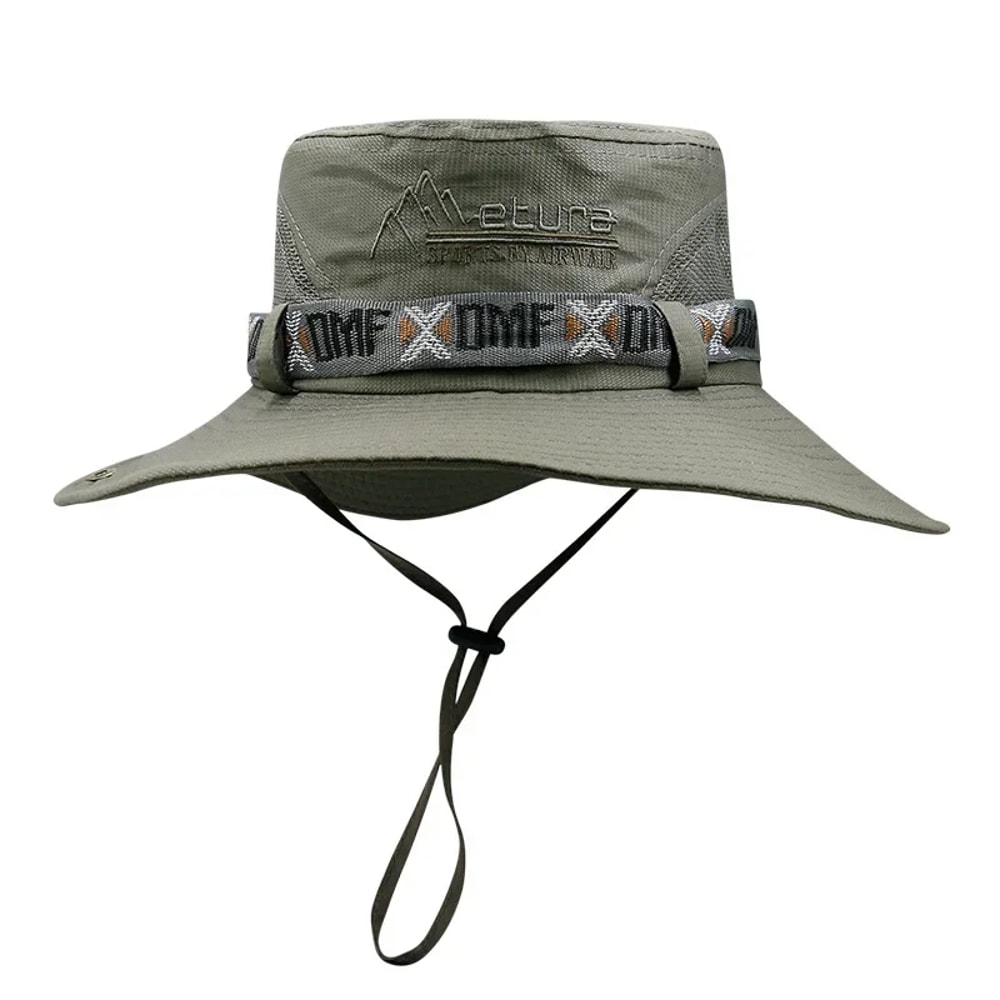 Summer Mens Bucket Hat With UV Protection Wide Brim Panama Safari Hiking Hat Mesh Fisherman Cap 4