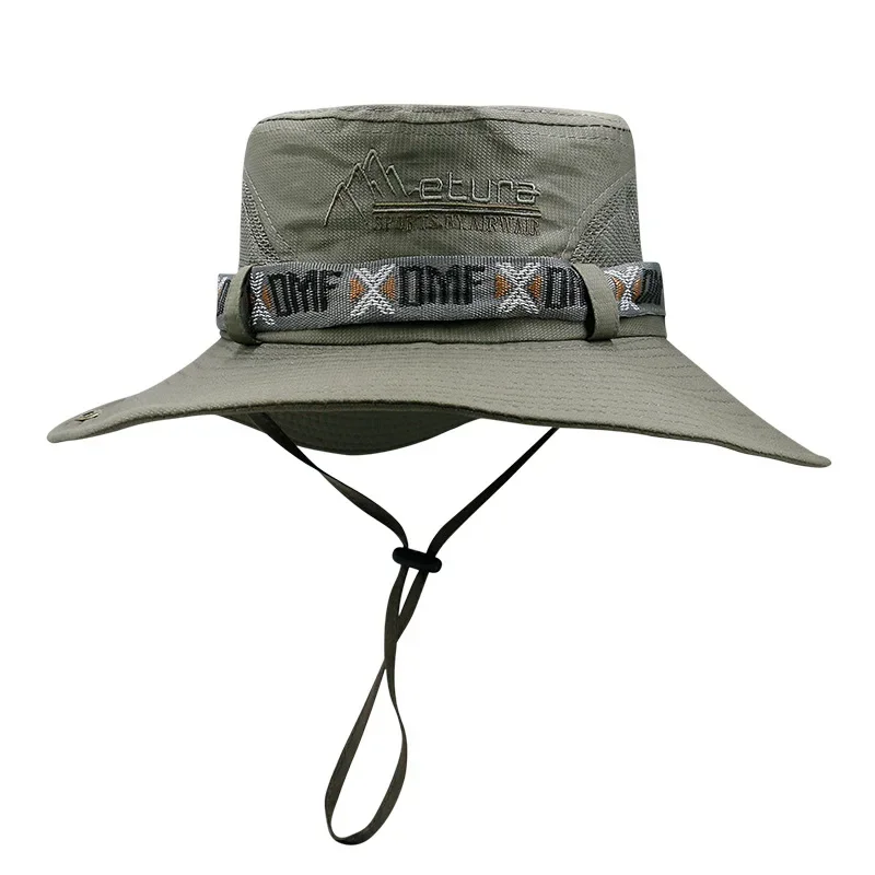 Summer Mens Bucket Hat With UV Protection Wide Brim Panama Safari Hiking Hat Mesh Fisherman Cap 4