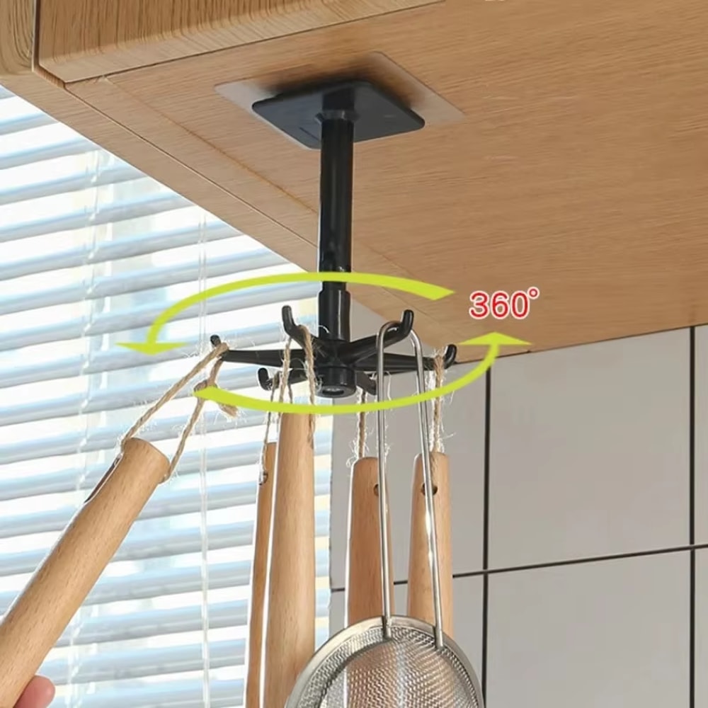 Rotating Storage Spoon Hook Wall Mounted No Drilling Required Seamless Kitchen Organizer