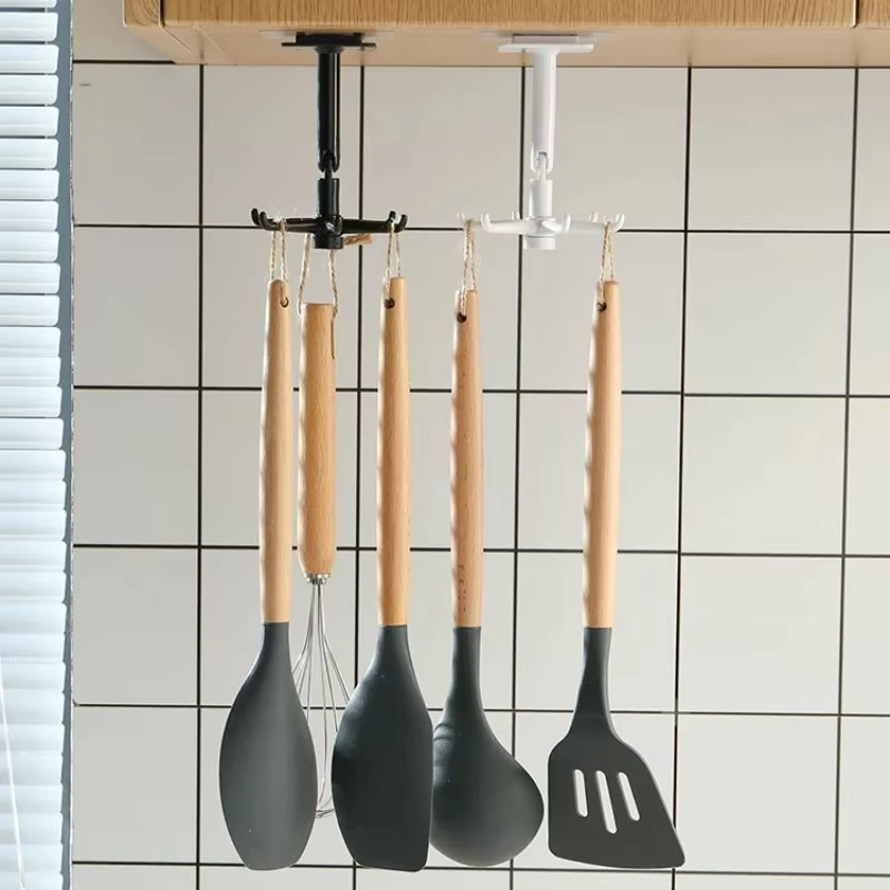 Rotating Storage Spoon Hook Wall Mounted No Drilling Required Seamless Kitchen Organizer
