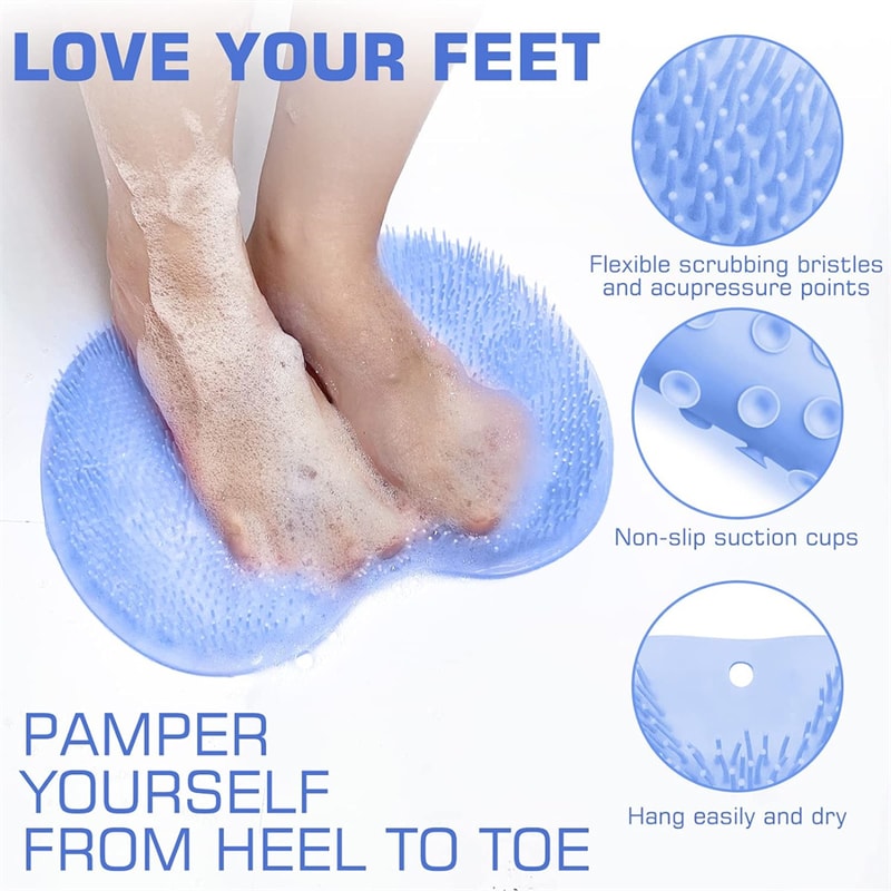 Shower Foot Scrubber Mat with Back Washer Exfoliating Bath Pad with Slip Resistant Suction Cups for Men and Women