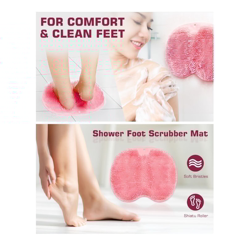 Shower Foot Scrubber Mat with Back Washer Exfoliating Bath Pad with Slip Resistant Suction Cups for Men and Women