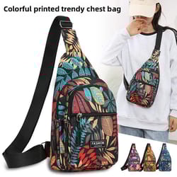 colorful leaf printed sling crossbody bag stylish nylon chest bag for women with adjustable shoulder strap