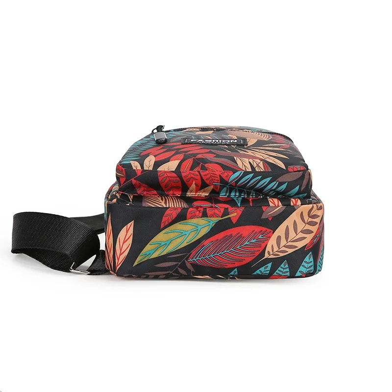 Colorful Leaf Printed Sling Crossbody Bag Stylish Nylon Chest Bag For Women With Adjustable Shoulde 2