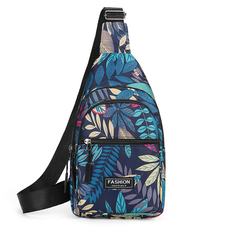 Colorful Leaf Printed Sling Crossbody Bag Stylish Nylon Chest Bag For Women With Adjustable Shoulde 8