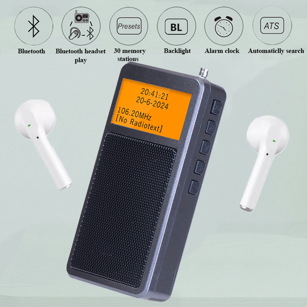Mini Portable Bluetooth FM Radio with Alarm Clock & Backlight Wireless DSP Stereo Speaker