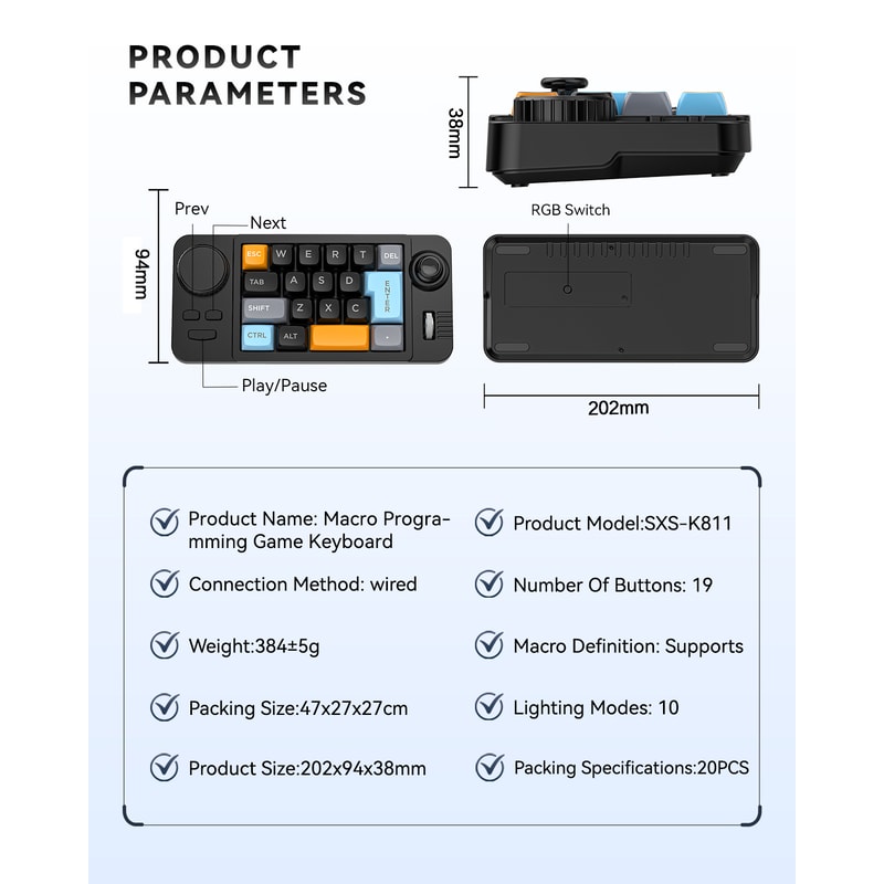Customizable Mechanical Keyboard With Volume Wheel Game Joystick Swappable Keypad 4