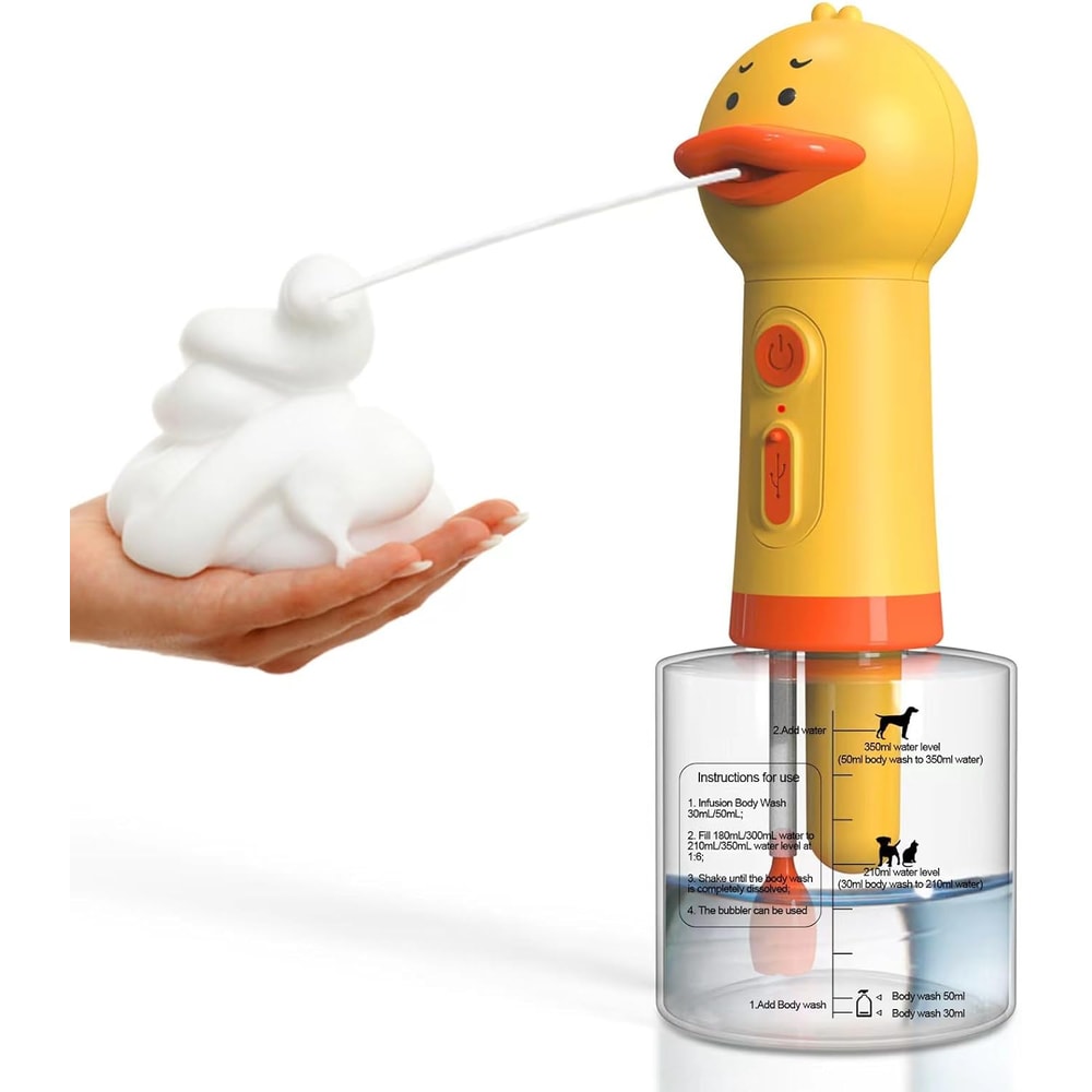 Yellow Duck Pet Foam Dispenser USB Rechargeable Automatic Soap Machine for Pet Bathing