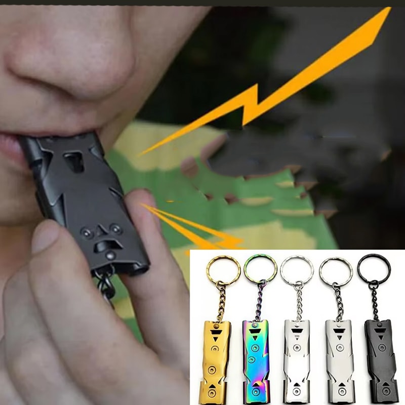 Outdoor Survival Whistle High Decibel Stainless Steel Double Tube Blast Whistle For Earthquake Resc 1