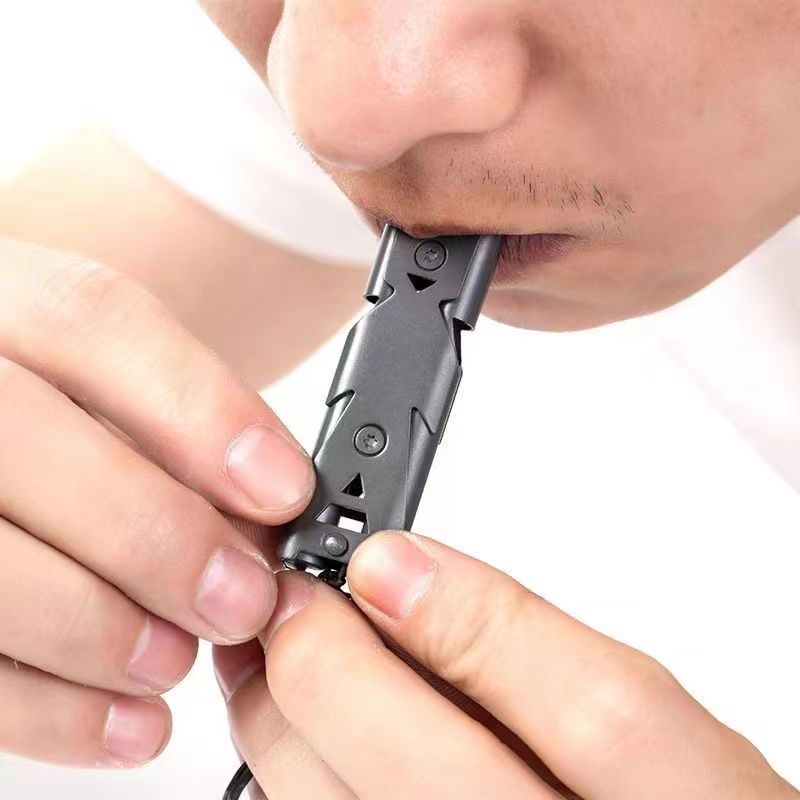 Outdoor Survival Whistle High Decibel Stainless Steel Double Tube Blast Whistle For Earthquake Resc 2