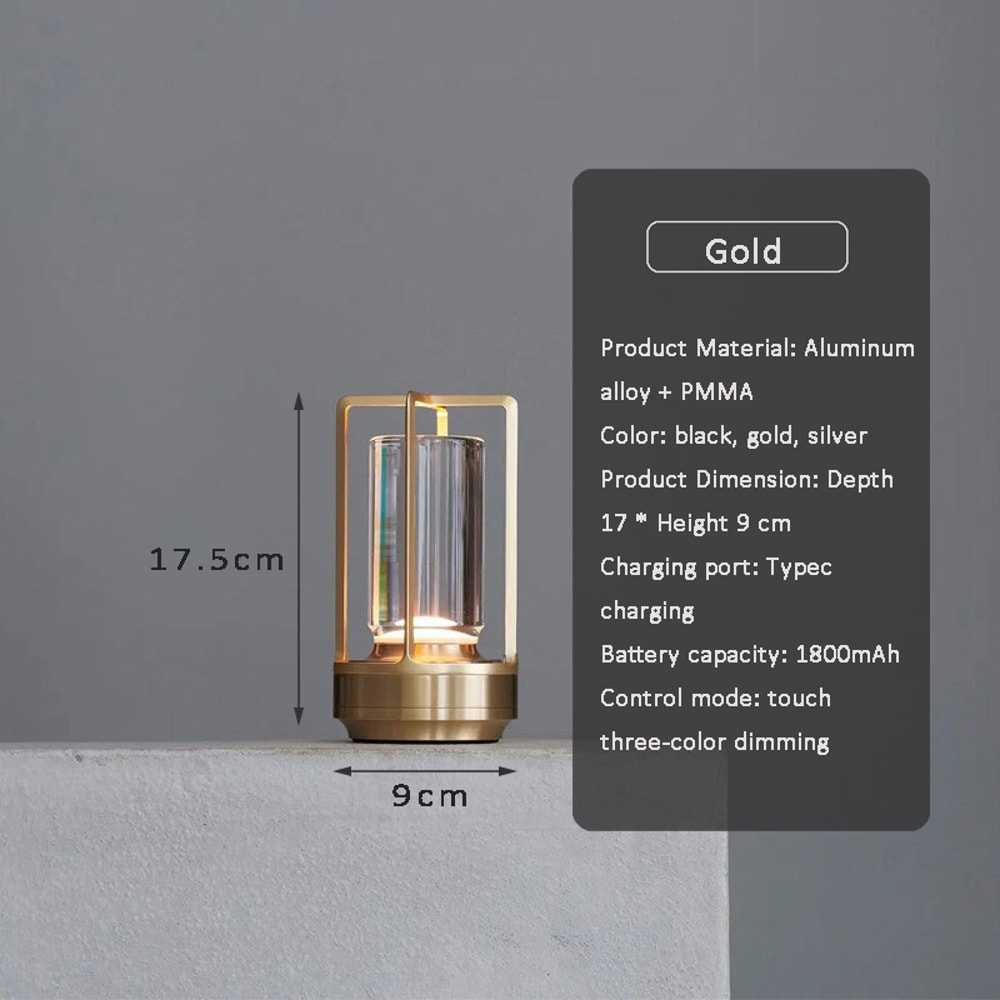 Rechargeable Aluminum Alloy LED Touch Table Lamp Crystal Night Light For Restaurant Camping Decor 4