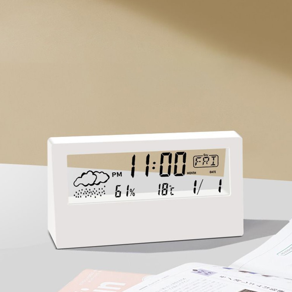 Creative Weather Thermo Hygrometer Clock with Alarm Stylish Desktop Decor for Home or Office