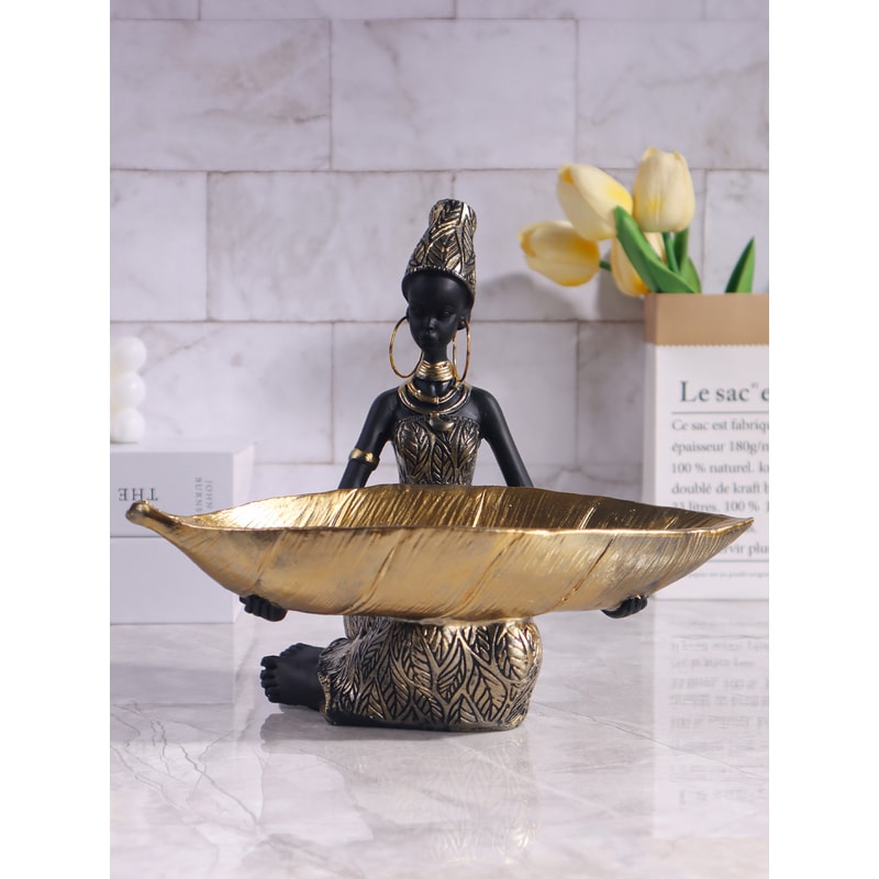 Vintage Girl Holding Plate Sculpture Home Office Decorative Ornament Artistic Collectible Desk Dec 0