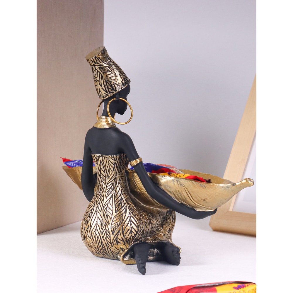 Vintage Girl Holding Plate Sculpture Home Office Decorative Ornament Artistic Collectible Desk Dec 1