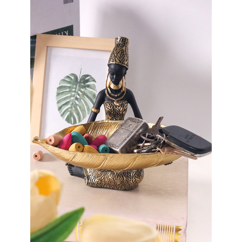 Vintage Girl Holding Plate Sculpture Home Office Decorative Ornament Artistic Collectible Desk Dec 2