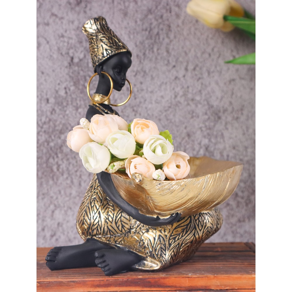 Vintage Girl Holding Plate Sculpture Home Office Decorative Ornament Artistic Collectible Desk Dec 3