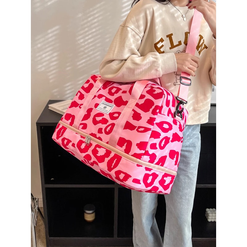 Spacious & Durable Womens Carry On Travel Bag Animal Print Nylon Large Capacity Gym & Overnight Bag