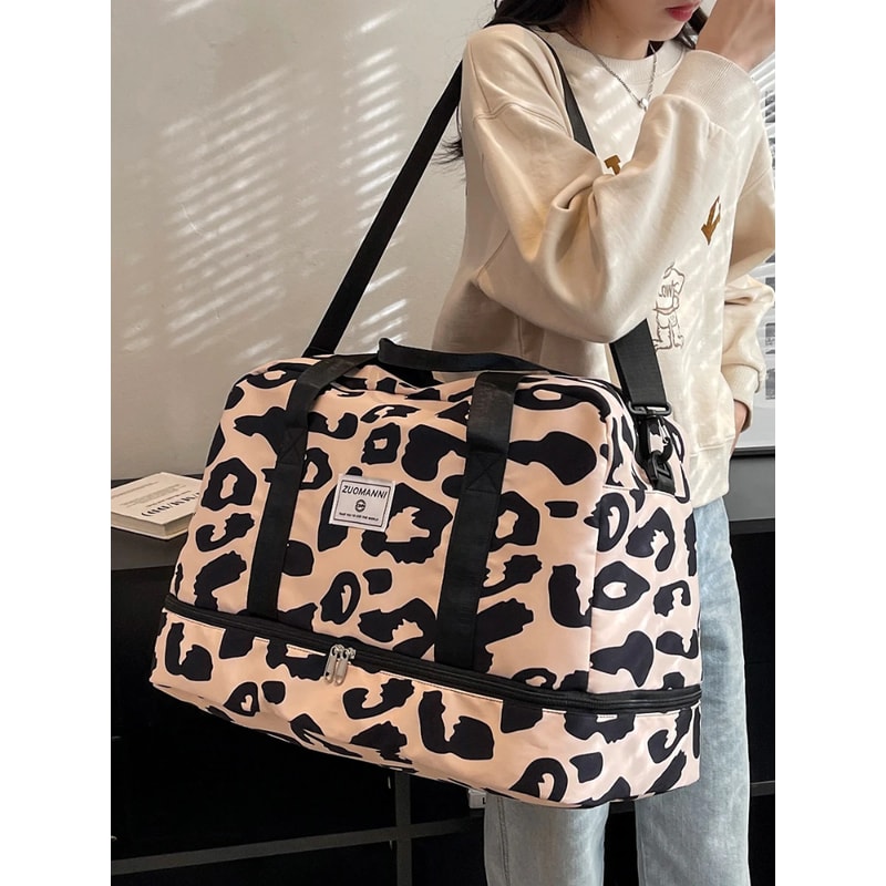 Spacious & Durable Womens Carry On Travel Bag Animal Print Nylon Large Capacity Gym & Overnight Bag