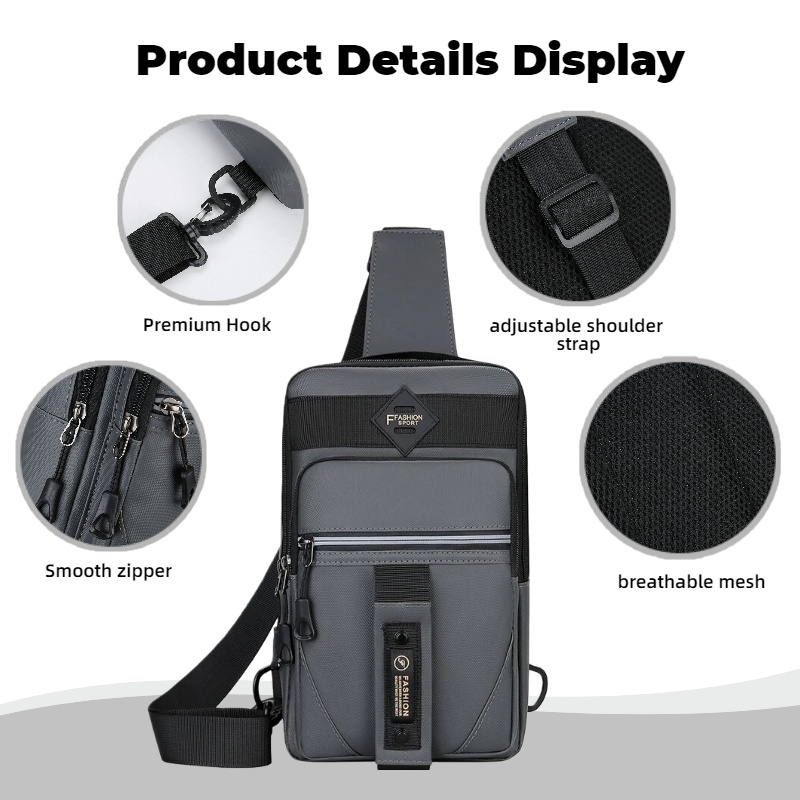 Mens Casual Chest Bag Multi Compartment Storage Fashionable Shoulder Bag Commuting Motorcycle Ches 2
