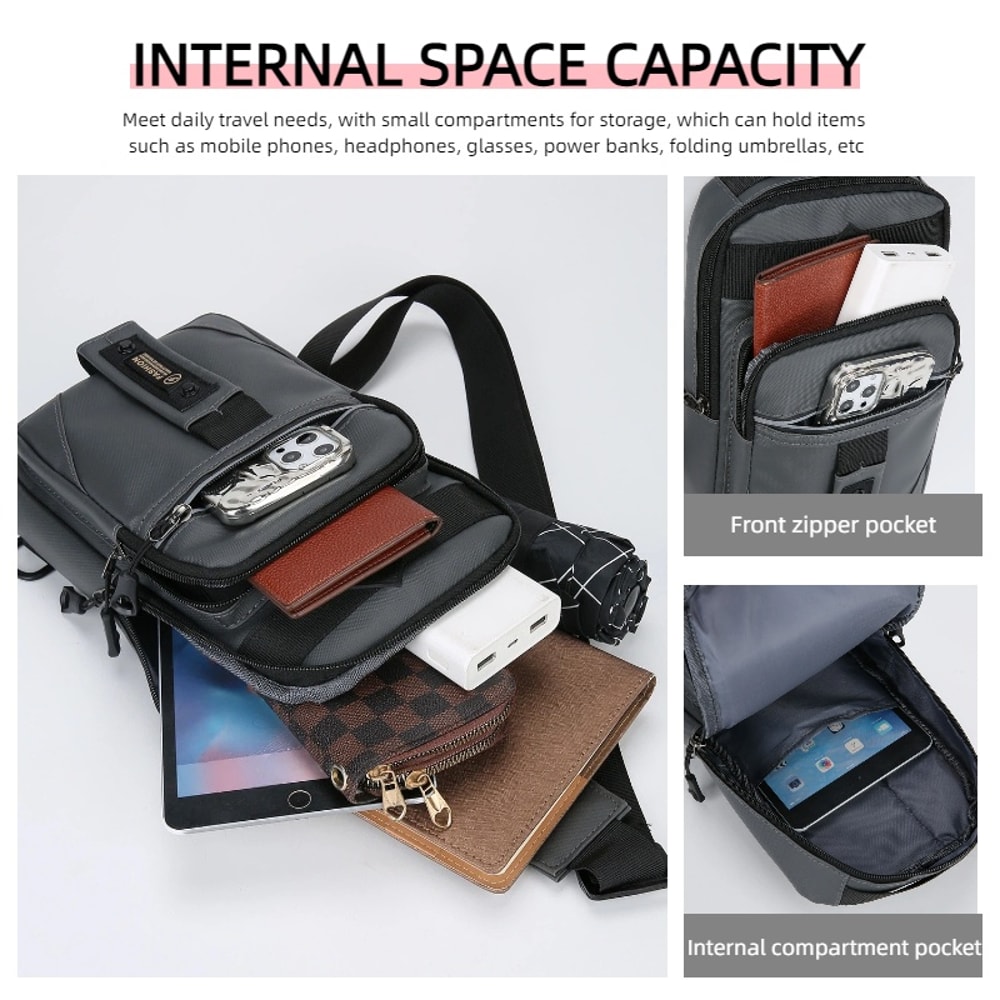 Mens Casual Chest Bag Multi Compartment Storage Fashionable Shoulder Bag Commuting Motorcycle Ches 3