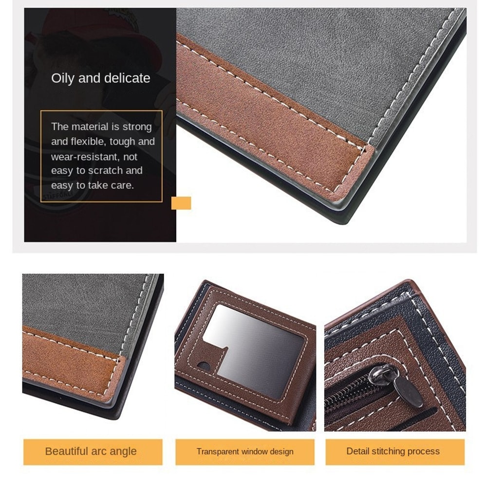 Retro PU Leather Mens Wallet Two Fold Design With Coin Purse And ID Card Holder 1