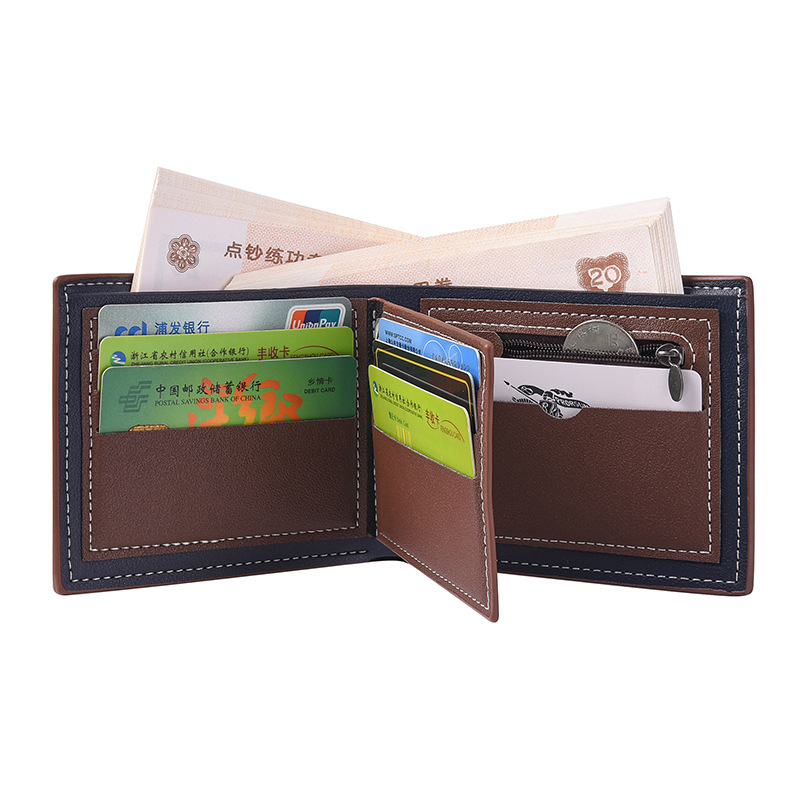 Retro PU Leather Mens Wallet Two Fold Design With Coin Purse And ID Card Holder 3