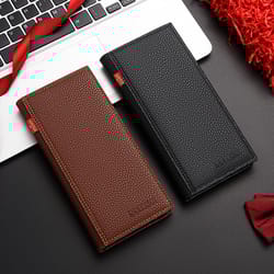 mens multifunctional soft leather business wallet lychee pattern long fashion wallet