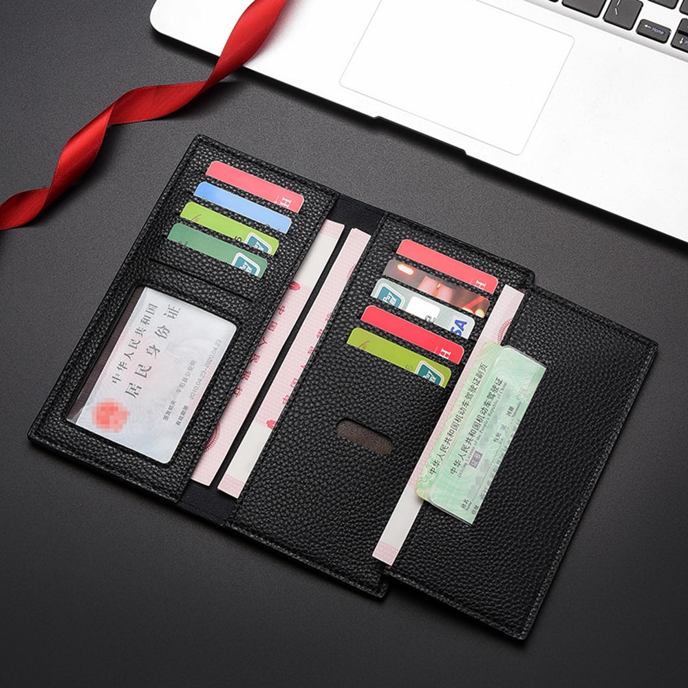 Mens Multifunctional Soft Leather Business Wallet Lychee Pattern Long Fashion Wallet 1