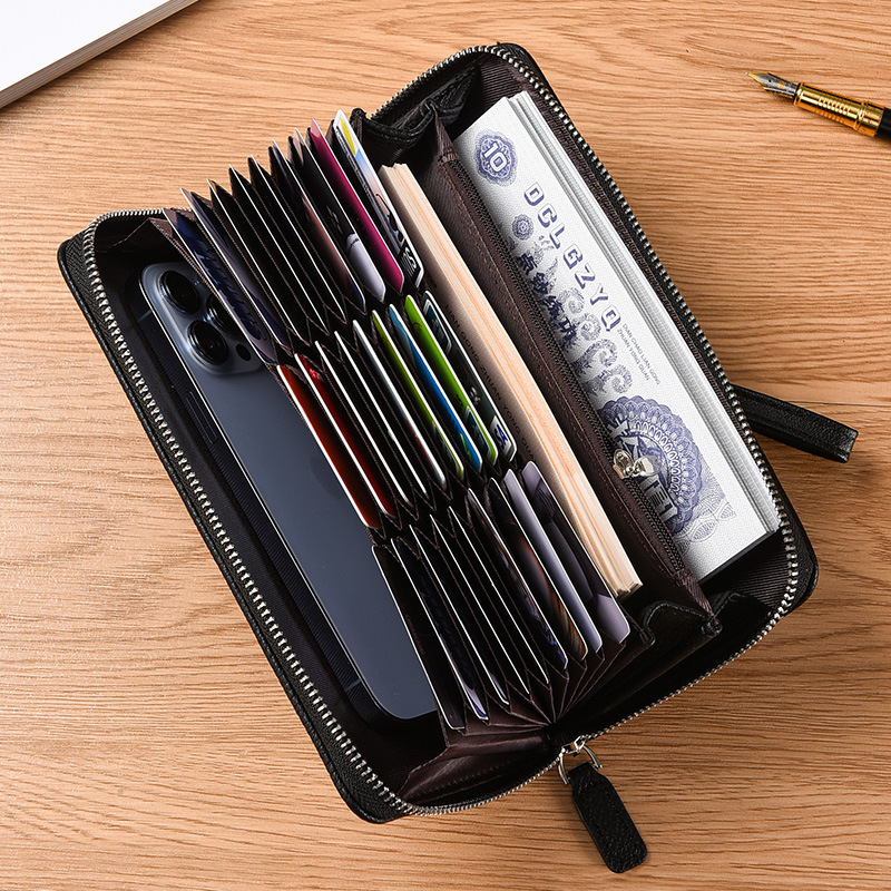 Leather RFID Wallet with Multi card Slots Large Capacity for Men & Women Business Card Holder & Passport Organizer