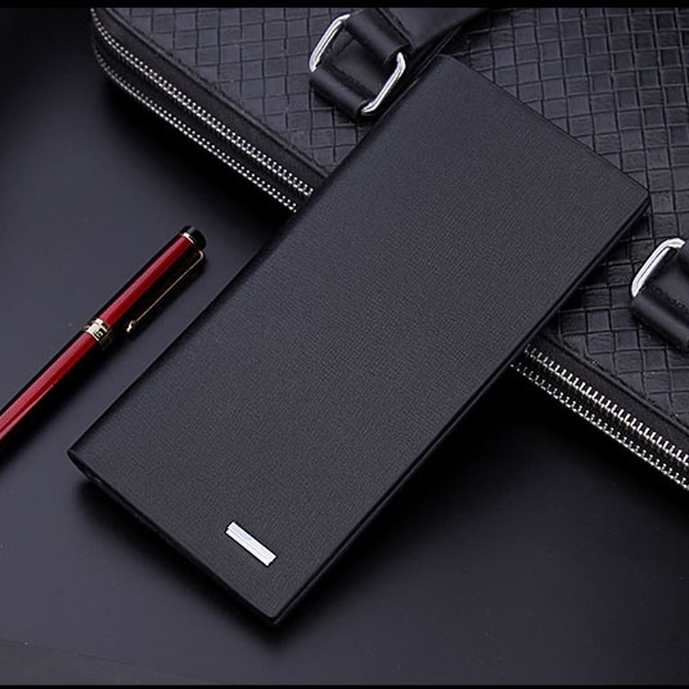 Mens Slim Microfiber Leather Wallet Long Purse For Men Thin Stylish Genuine Leather Bifold Wallet 4