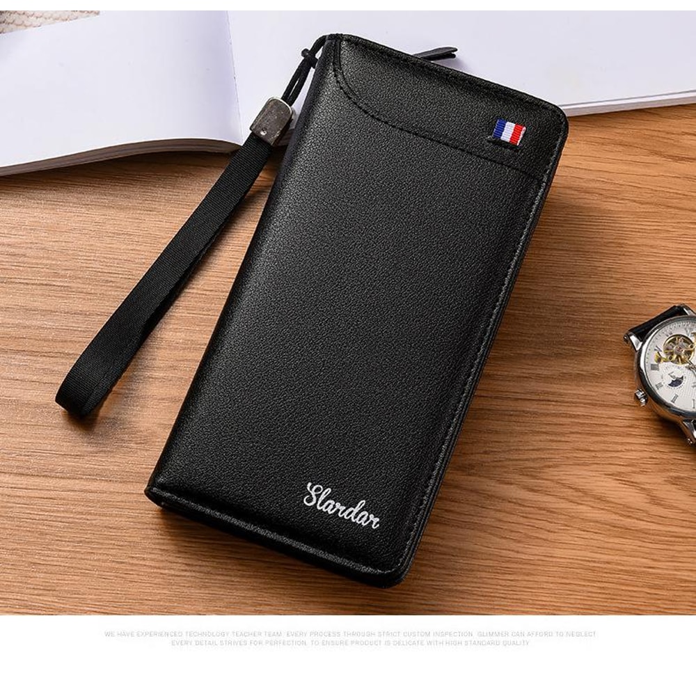 Vintage Mens Business Wallet Large Capacity Multi Card Zipper Purse With Money Clip Phone Slot 5