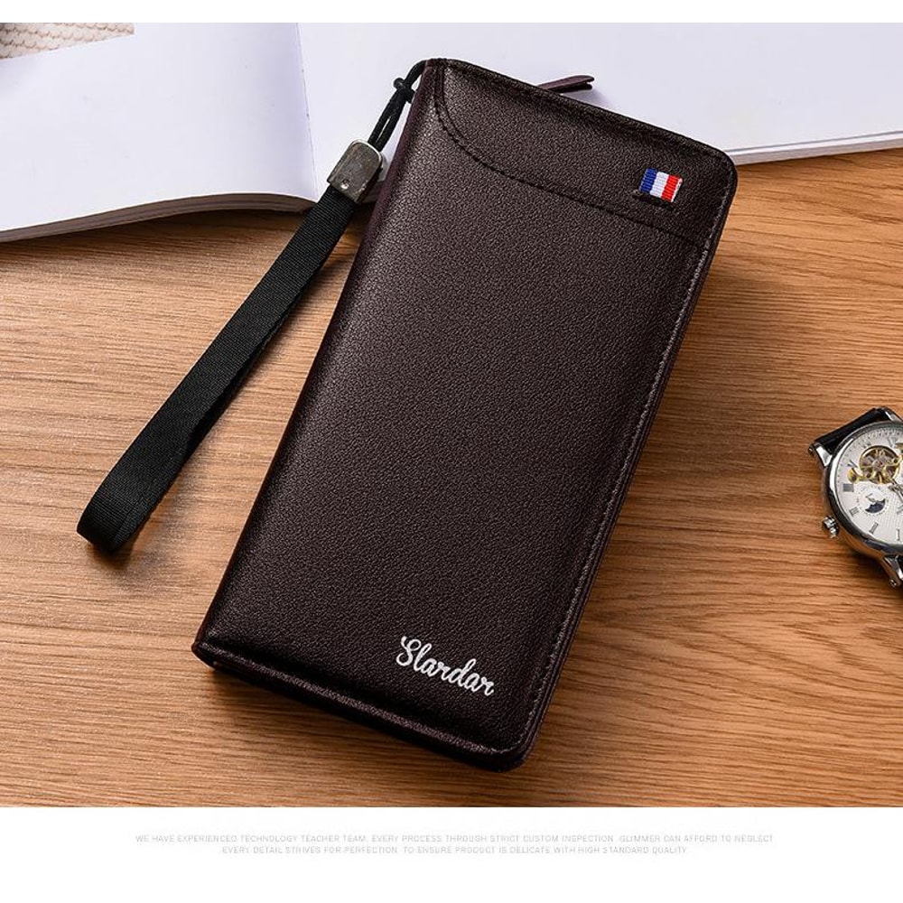 Vintage Mens Business Wallet Large Capacity Multi Card Zipper Purse With Money Clip Phone Slot 6