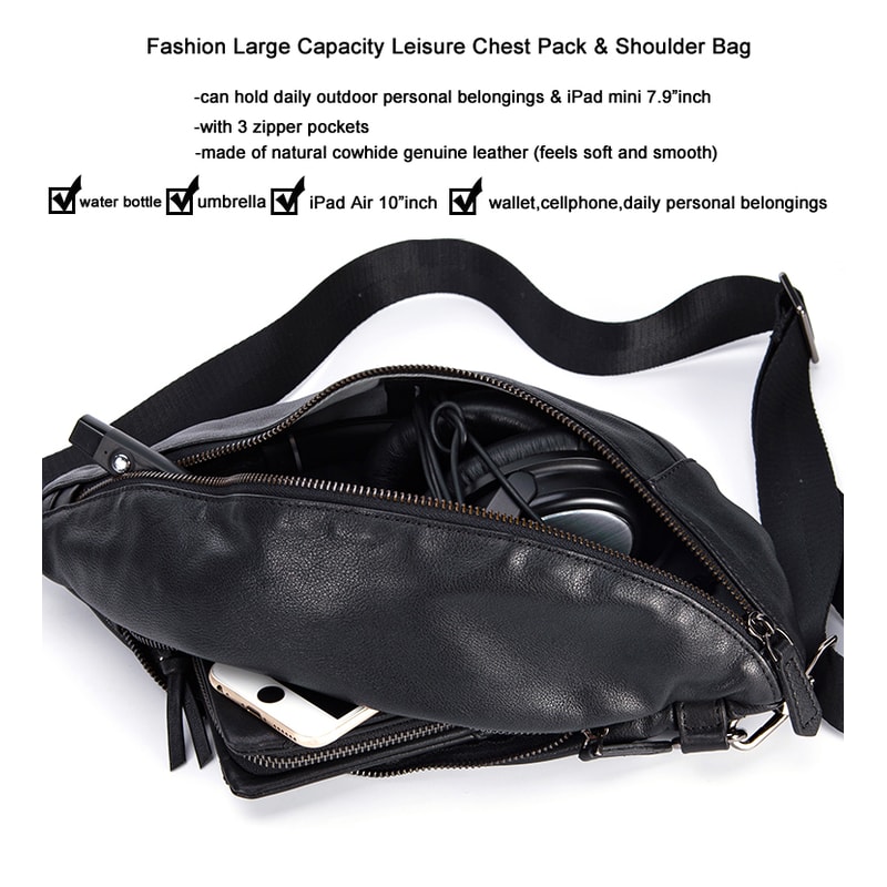 Genuine Leather Mens Chest Pack Crossbody Sling Bag Fashionable And Durable Messenger Shoulder Bag 3