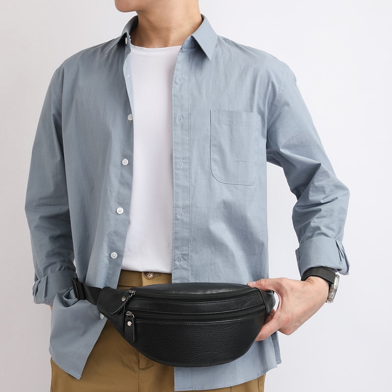 Minimalist Genuine Leather Waist Bag For Men Women Vintage Crossbody Chest Pack 0