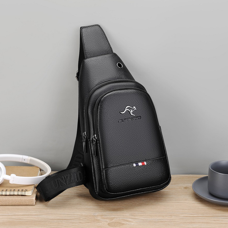 Luxury Leather Crossbody Sling Bag For Men Travel Chest Pack Messenger Bag In Black Brown 1