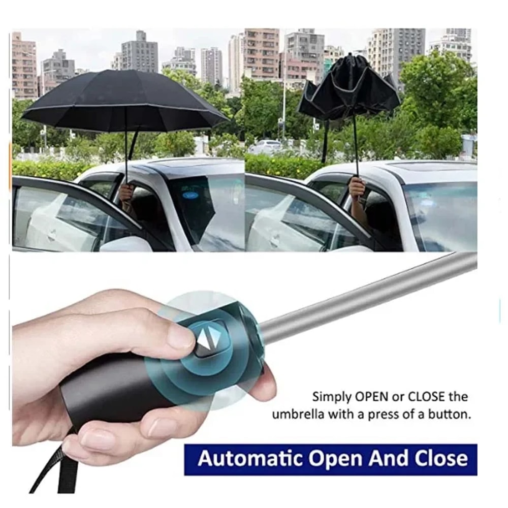 Mens and Womens Windproof Reverse Folding Umbrella with UV Protection and Reflective Stripes