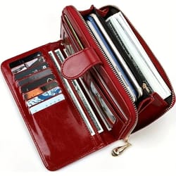 vintage oil wax pu leather clutch wallet large capacity women's phone purse with wristband