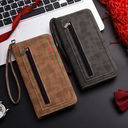 mens vintage pu leather wallet zipper coin purse, credit card holder & business clutch bag
