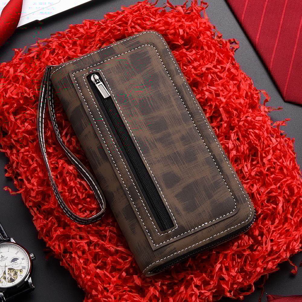 Mens Vintage PU Leather Wallet Zipper Coin Purse Credit Card Holder Business Clutch Bag 6