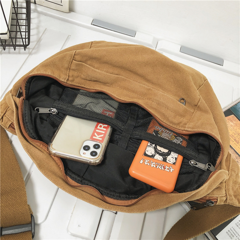 Trendy Unisex Canvas Waist Bag Large Capacity Crossbody Chest Pack for Phones, Streetwear & Hip Hop Style