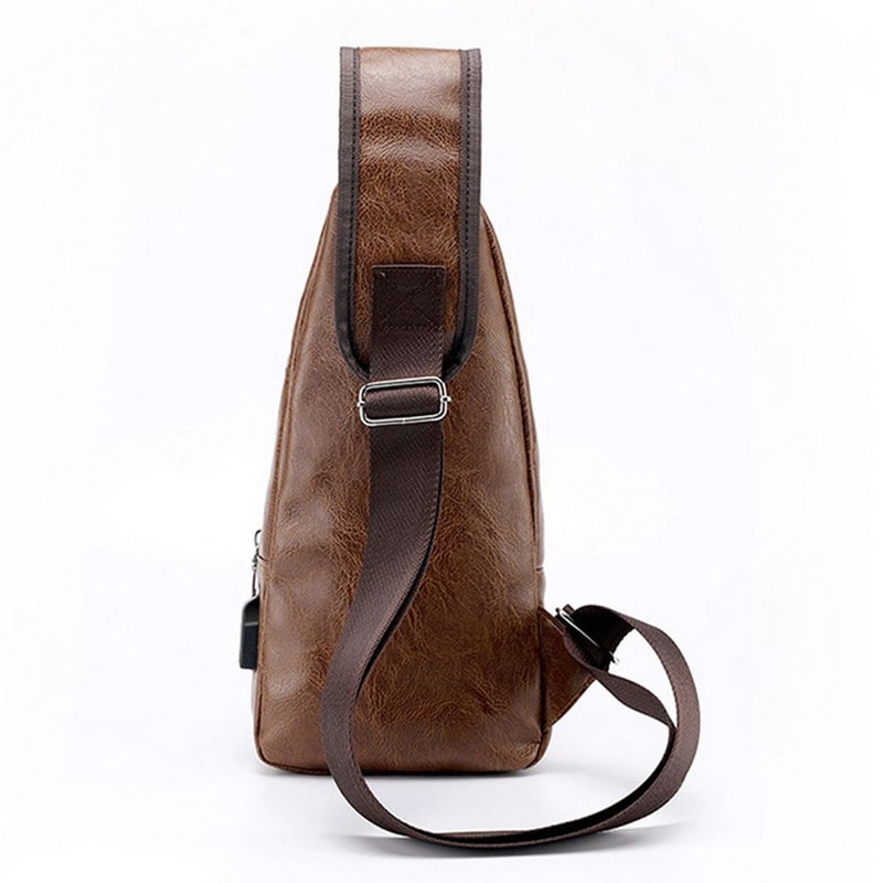 Fashionable USB Charging Chest Bag Casual Shoulder Bag For Men PU Leather Outdoor Sports 2