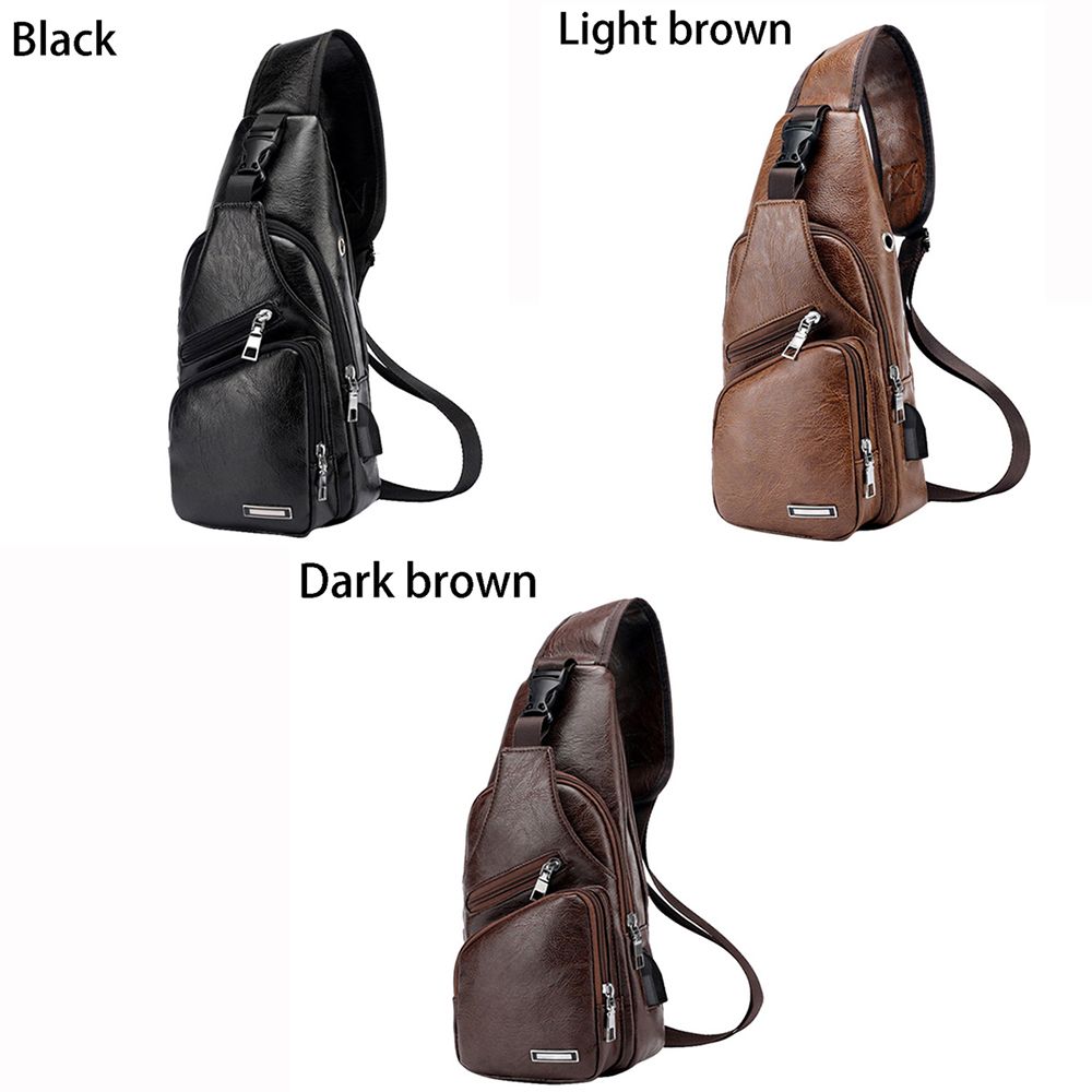Fashionable USB Charging Chest Bag Casual Shoulder Bag For Men PU Leather Outdoor Sports 4