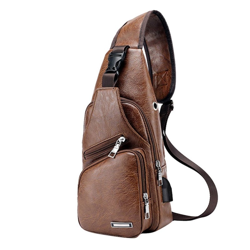 Fashionable USB Charging Chest Bag Casual Shoulder Bag For Men PU Leather Outdoor Sports 7